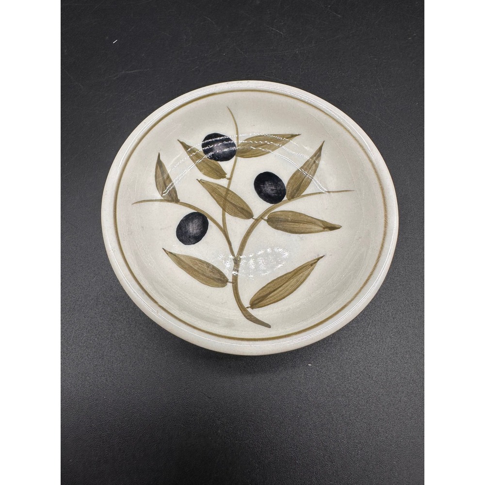 Harry and David Olive Branch Small Bowl Ceramic Dipping Dish Cream Green Black